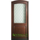 Pattern Glass Solid Wood Entry Door With Dark Mahogany Finish
