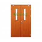 60 Minutes Double Leaf Swing Commercial fire rated wooden doors With Glass Panel   
