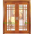 Double Leaf Timber Veneer Wooden Door With Glass For Living Room/ Main Entrance Glass Door 